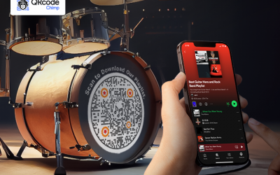 En Telefon scannt e Music QR Code op engem Museksinstrument. Telefon Écran weist d'Playlist am Spotify.