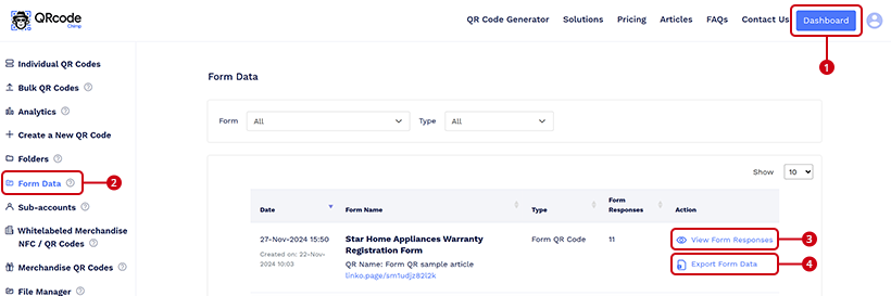 The collected data will be readily available on QRCodeChimp. 