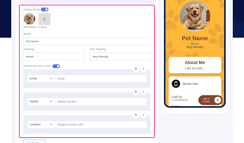 pet ID tag-adding details in profile