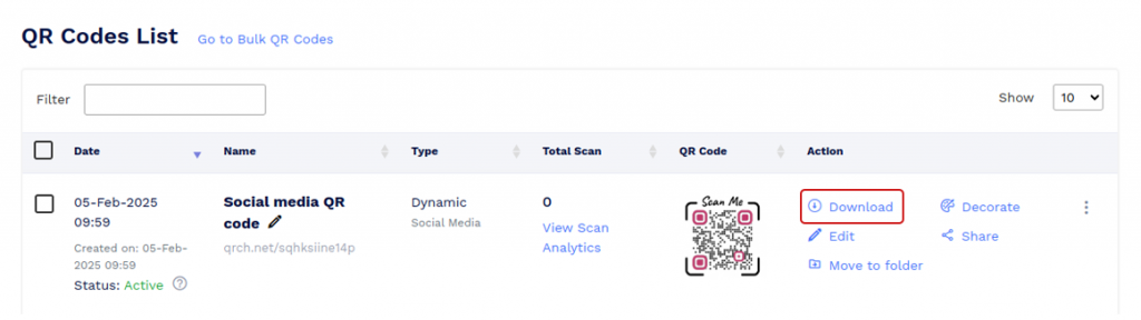 Step seven is to download the saved social media QR code from the Dashboard.