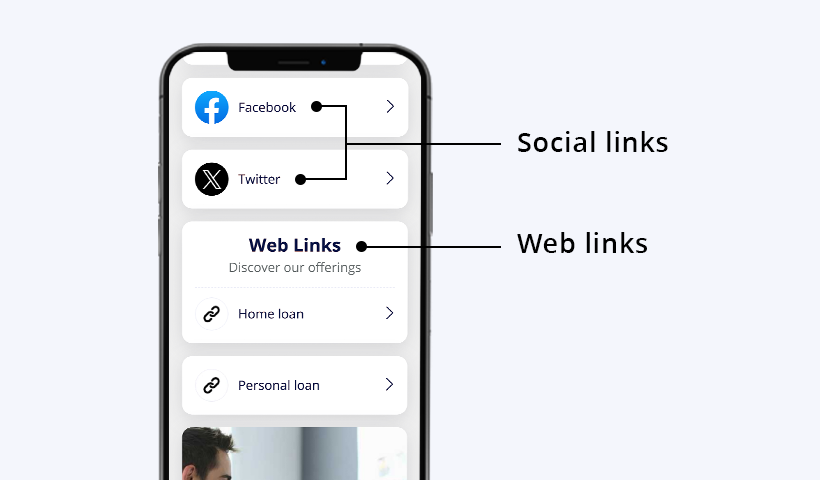 Business cards:Social links and web links 