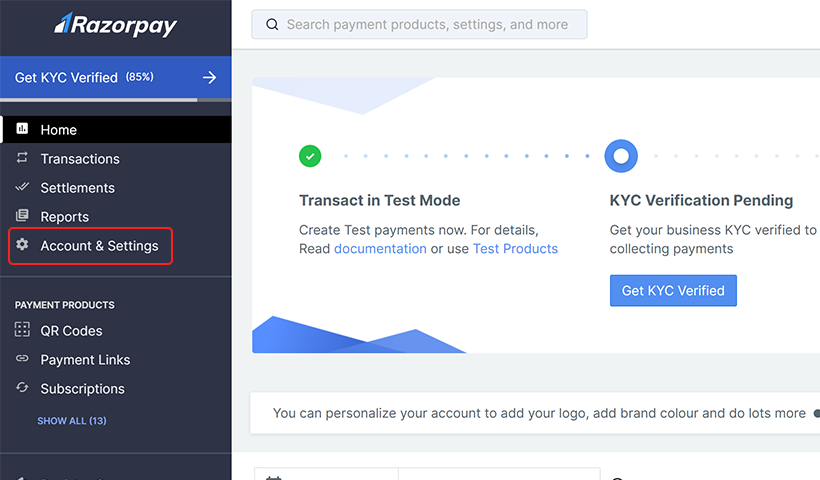 Navigate to Account & Settings in the left panel.
