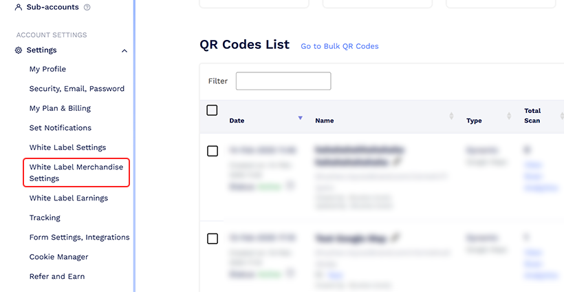 Visit White Label Merchandise Settings on QRCodeChimp.