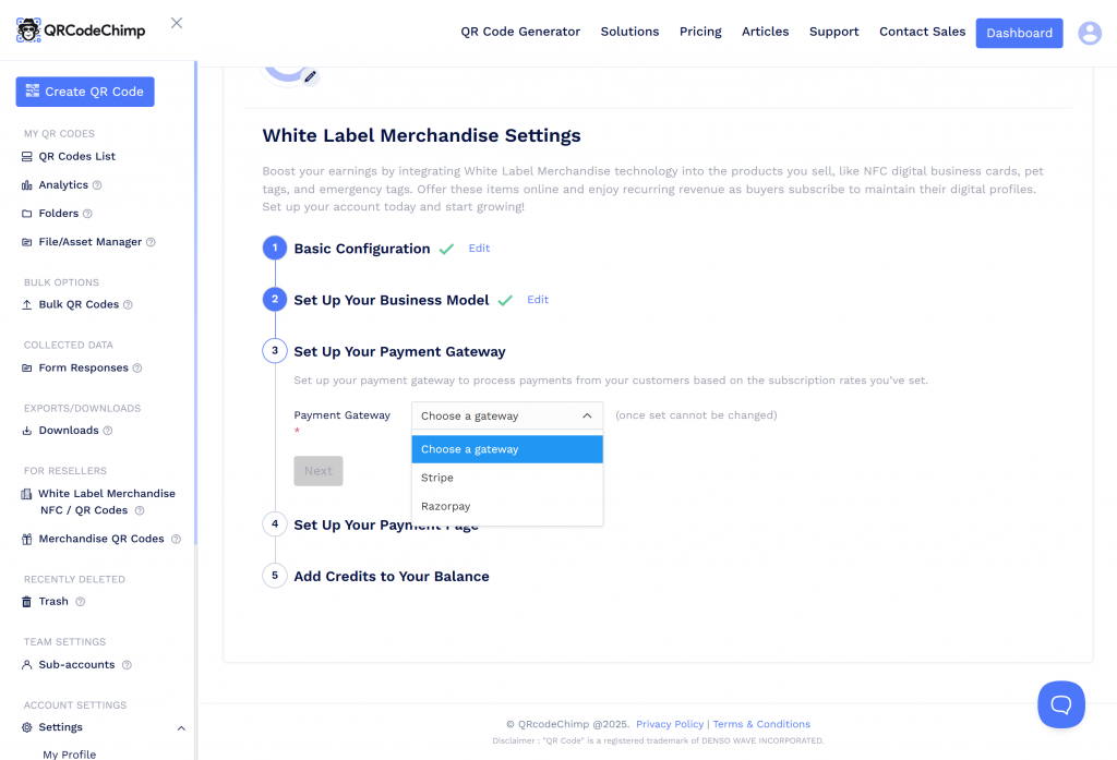 Select Stripe as your payment gateway.