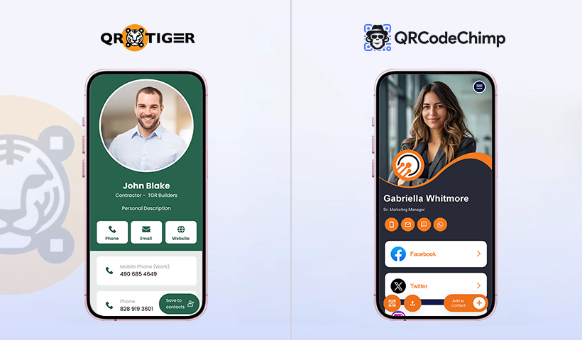 Compare QR Tiger and QRCodeChimp's digital business cards.