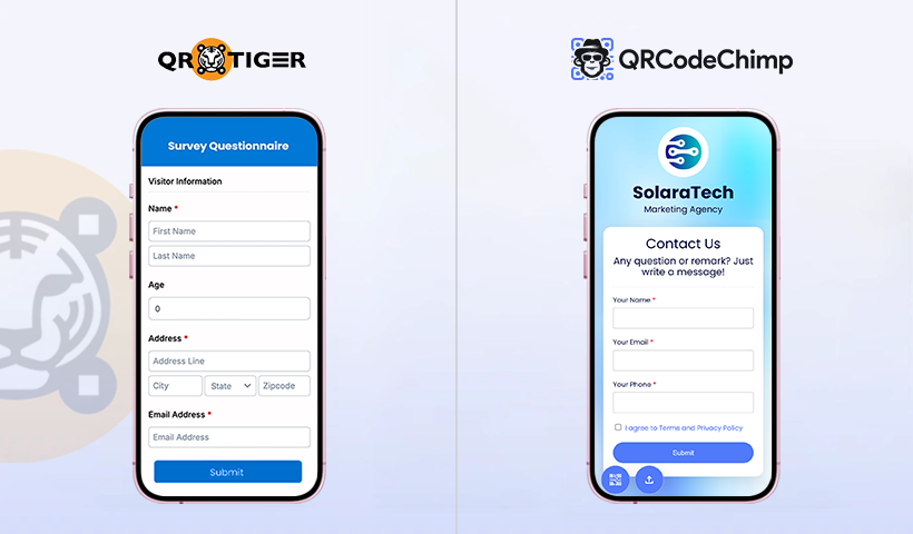 Compare QR Tiger and QRCodeChimp's forms