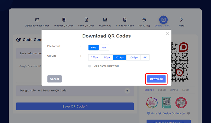 Step 4: Download and print your QR code on invitations.