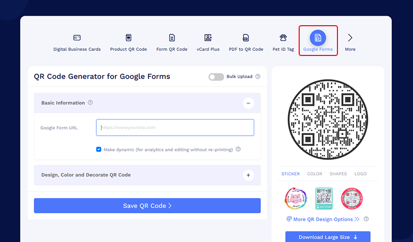 Step 3: Visit QRCodeChimp’s Google Forms QR Code Generator.