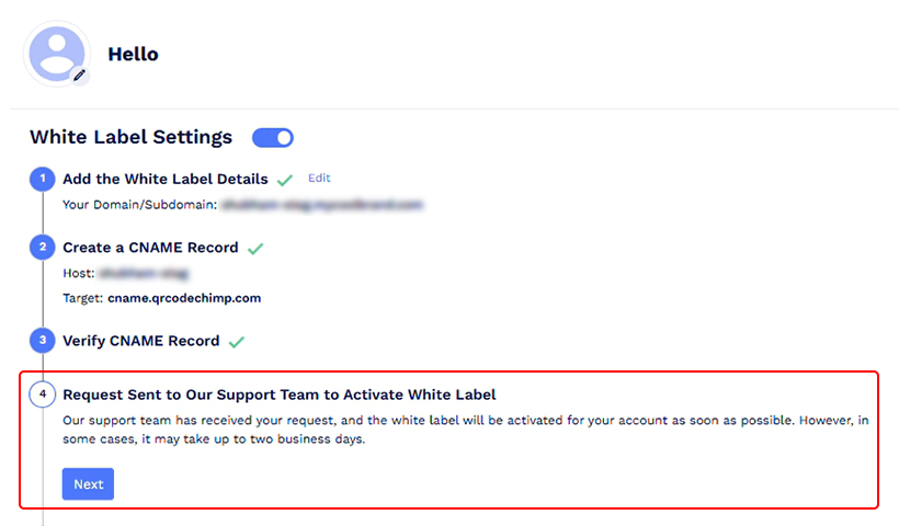 Step 6 - Enable your white label request