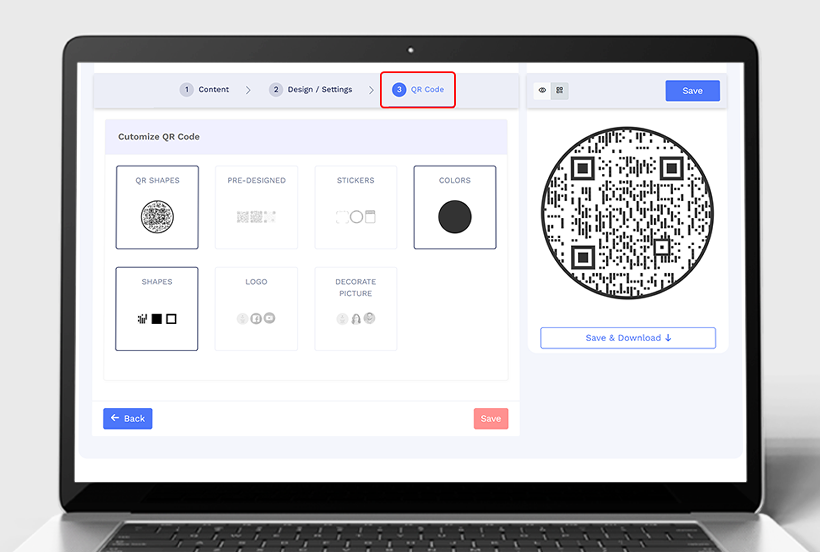 Step 8: QR Code Customization: Adjust QR code design, frame, colors, and logo placement.