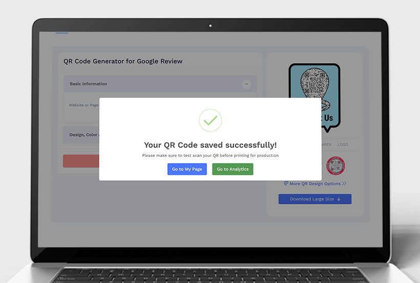 Step 7: Generate and Download QR Code: Users receive the final QR code, which they can test before sharing.