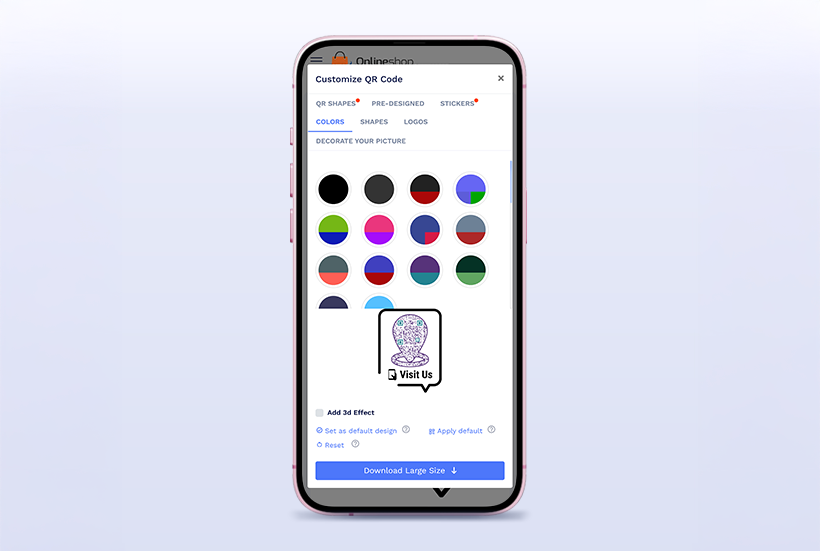Step 6: Customize QR Code: Adjust QR branding, colors, frame, and logo placement.