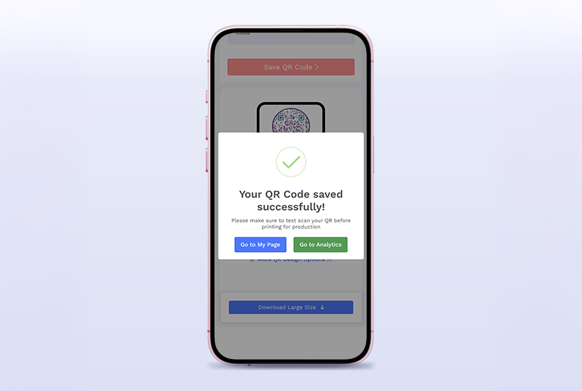 Step 7: Generate and Save QR Code: Users finalize and test their QR code before sharing.