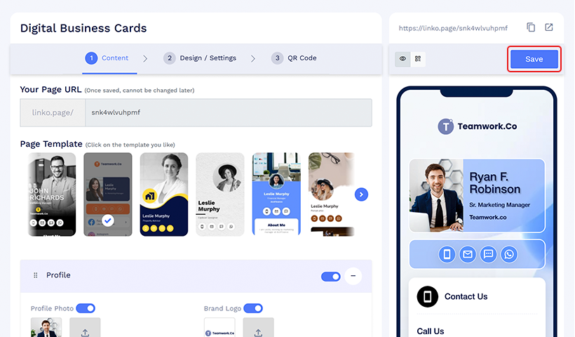 Create and save your digital business card