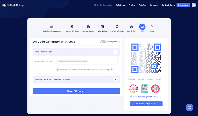 Step 1: Log in to your QRCodeChimp account. By default, you will land on the URL solution page. 