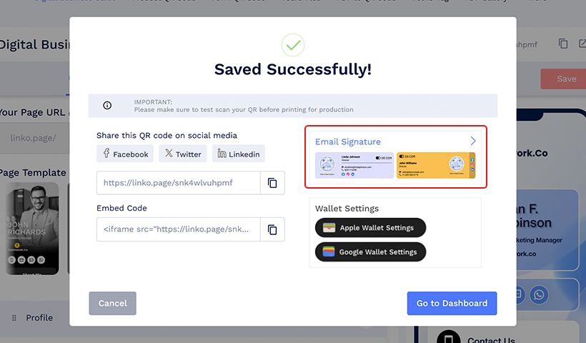 Access the email signature page