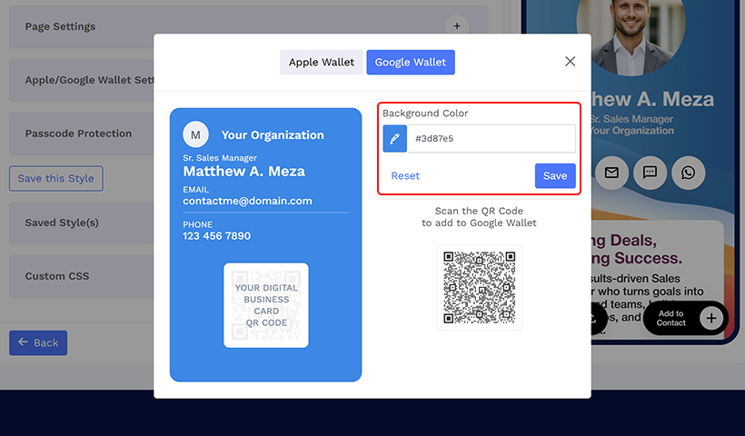 Now, you can either select your color or enter the hex code for it.