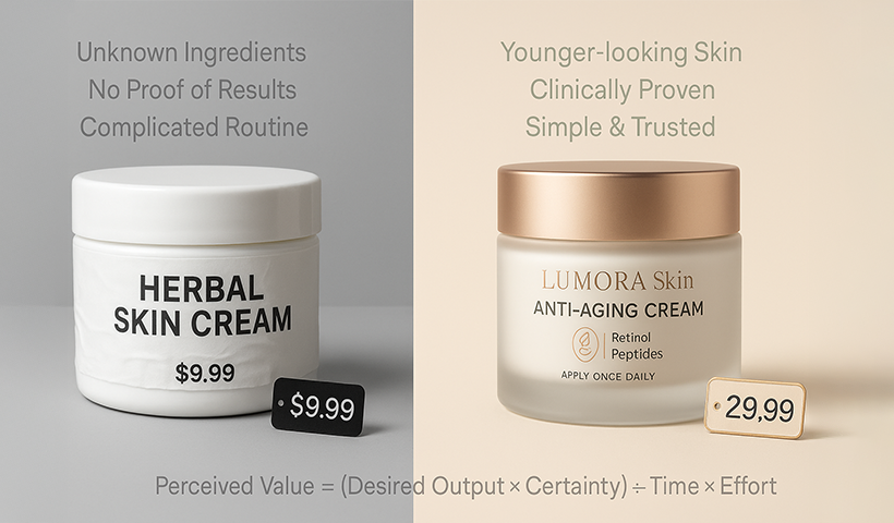 Image explaining formula for Perceived Value = (Desired Output × Certainty) ÷ (Time × Effort)