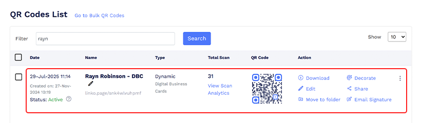 Locate digital business card to download email signature