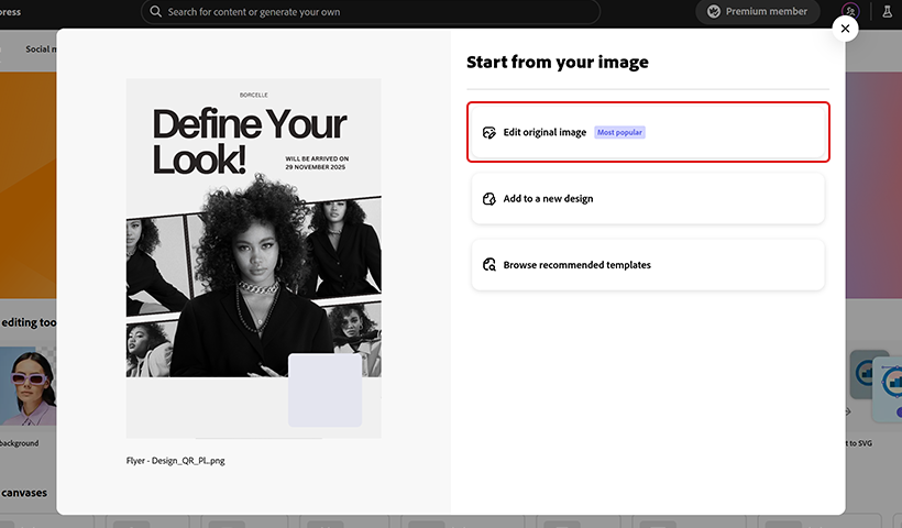 Open your design in Adobe Express