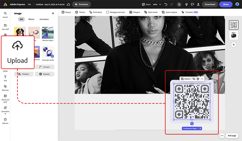 Embed the QR code on Adobe Express