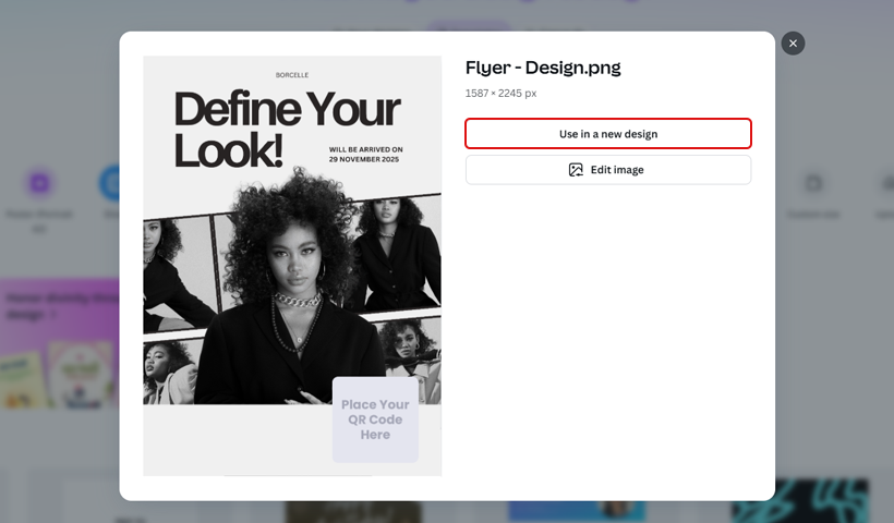 Open your flyer design in Canva.
