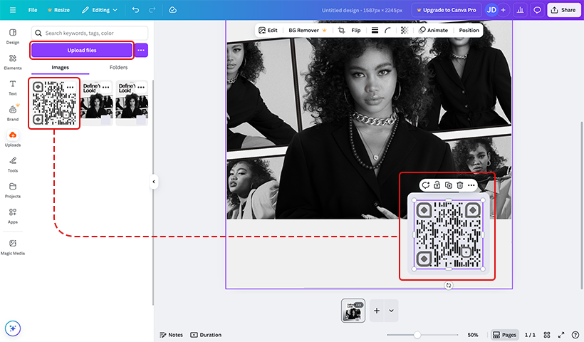 Upload your QR code image on flyer
