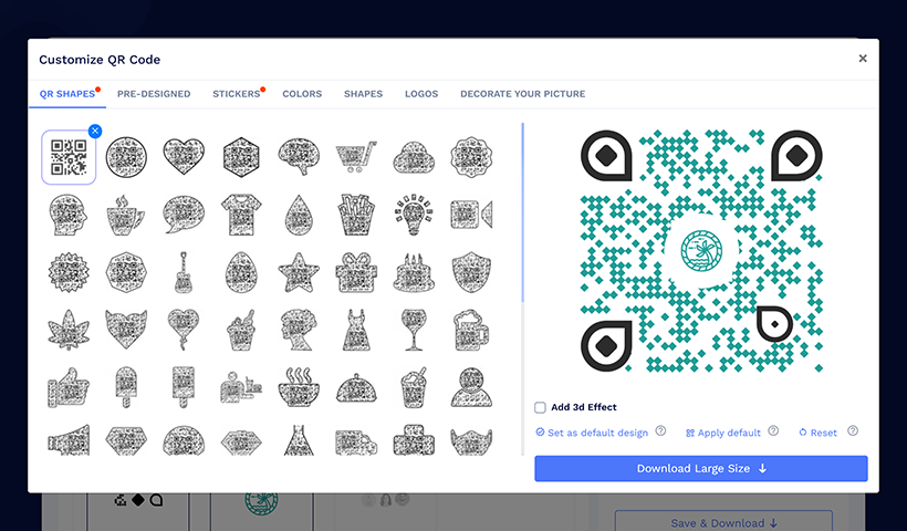 Step 13: Design and customize your feedback QR code. 

Go to the QR code tab and choose from various QR shapes, colors, and designs to customize your feedback QR code. You can also add your brand logo at the center of the code to enhance brand recognition and build users’ trust.