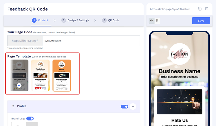 Step 3: Select page template.

Select a page template that aligns with your brand’s aesthetics.