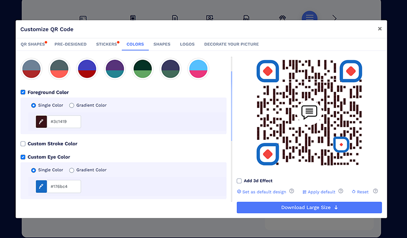 Step 4: Go to the ‘Design, Color, and Decorate QR Code’ section. Customize the QR code with your desired QR shape, colors, design, and logo. 