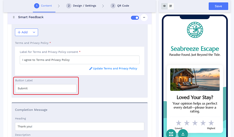 Step 9: Prompt the user to submit the form with a ‘Submit’ button. 

This button at the end of the form directs the user to submit the form. Label the button as ‘Submit.’