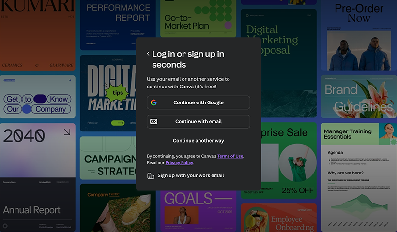 Sign in to your Canva account. Sign up if you don’t already have one. 
