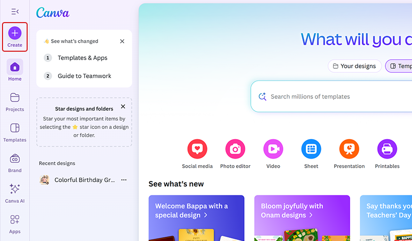 Click on ‘Create’ at the top of the left-hand navigation bar. 