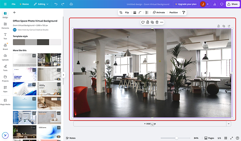 Edit the background. You can add various design elements to make your professional virtual background visually engaging. 