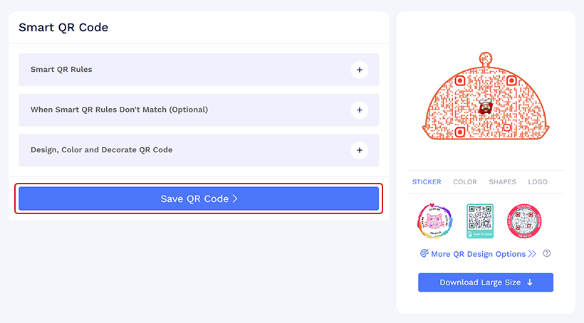 Save and test your QR code.

Download it and scan it on your phone (or other devices) to make sure it’s working correctly.