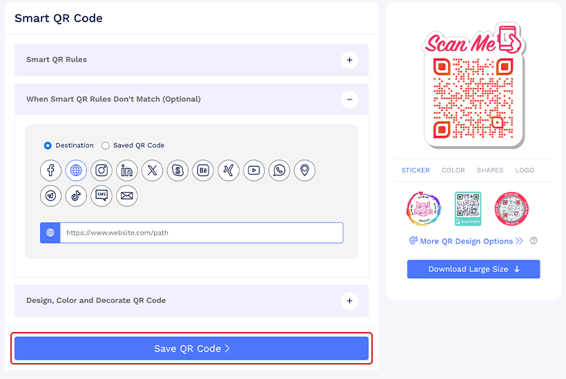 Click on ‘Save QR Code’ to save the QR code. Then download and test it across different devices like iOS and Android. 